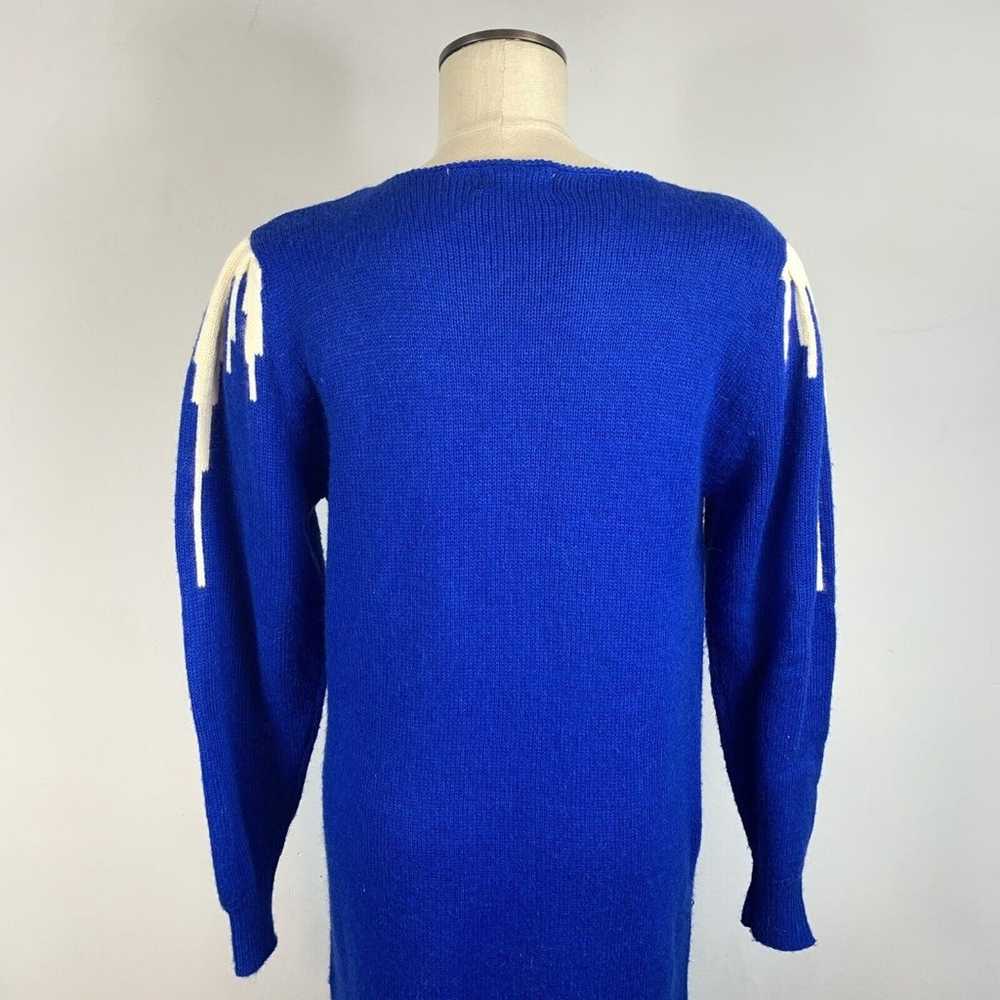 Vintage 80s Cristina Blue Sweater Dress Belt Ango… - image 7