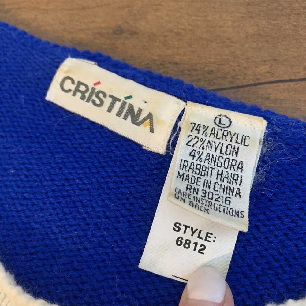 Vintage 80s Cristina Blue Sweater Dress Belt Ango… - image 9