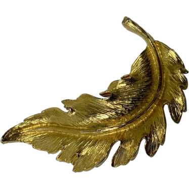 Gold Tone Bird Feather Brooch Pin - image 1