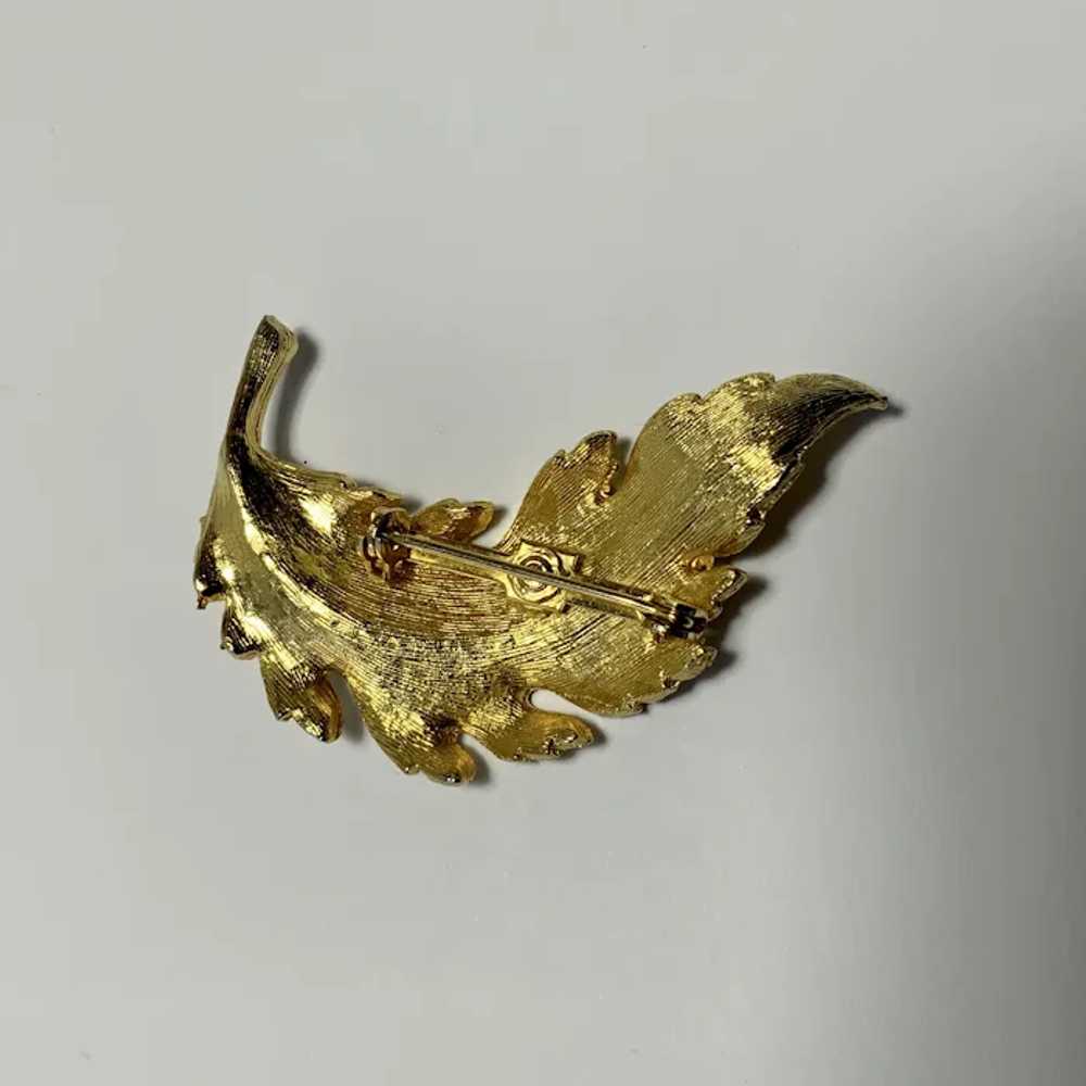 Gold Tone Bird Feather Brooch Pin - image 2