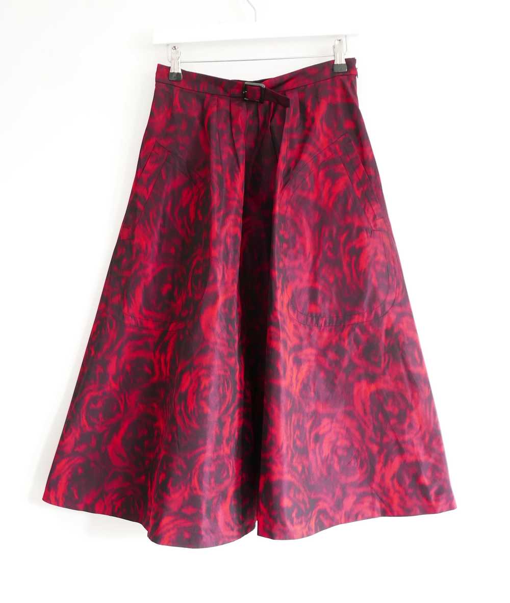 Dior Dior Red Floral Taffeta Midi Skirt - image 2