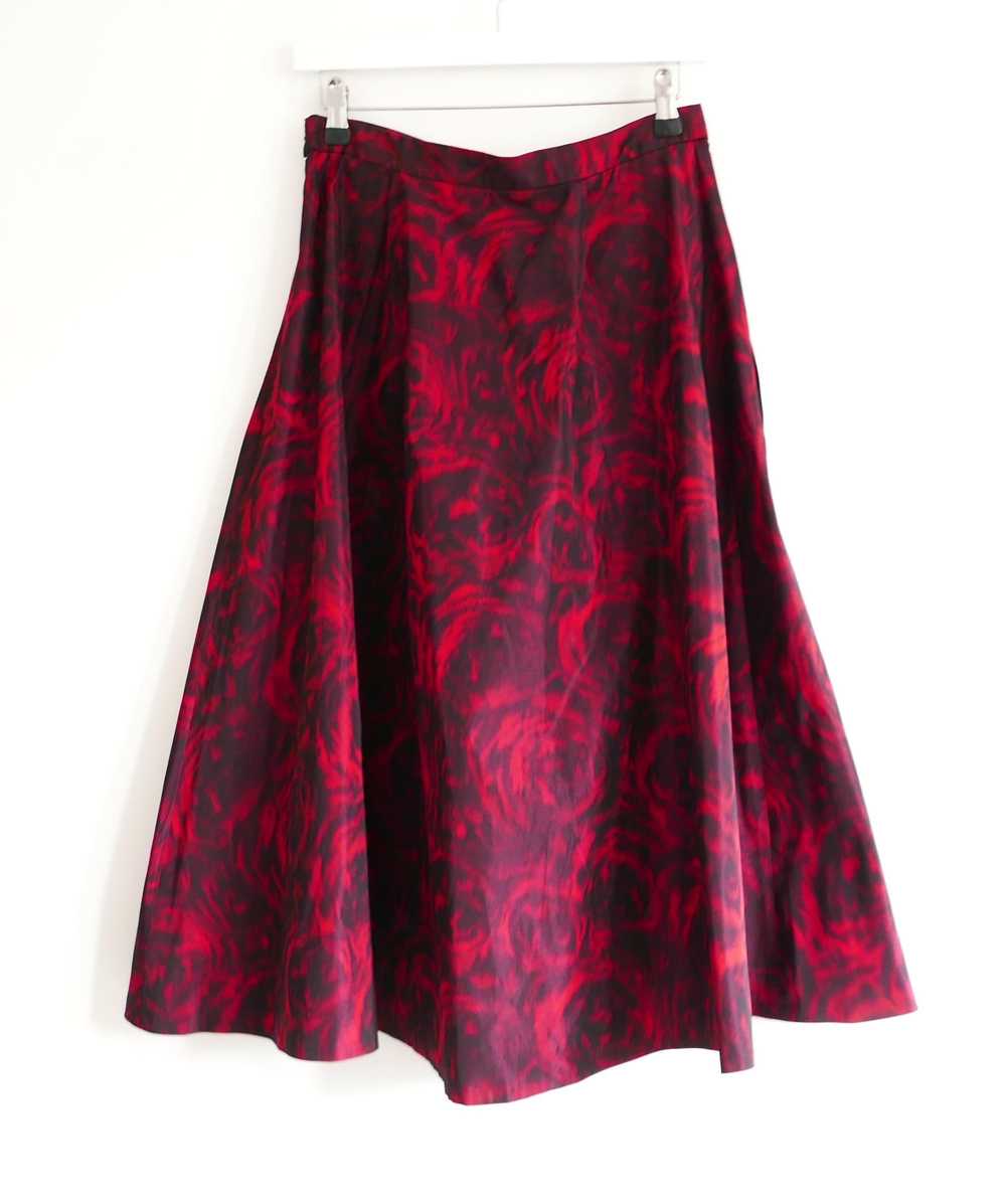 Dior Dior Red Floral Taffeta Midi Skirt - image 5