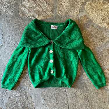 1950s Kelly Green Mohair Shawl Collar Sweater - image 1