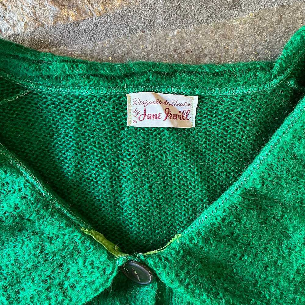 1950s Kelly Green Mohair Shawl Collar Sweater - image 2