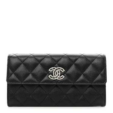 CHANEL Caviar Quilted Crystal CC Large Gusset Fla… - image 1