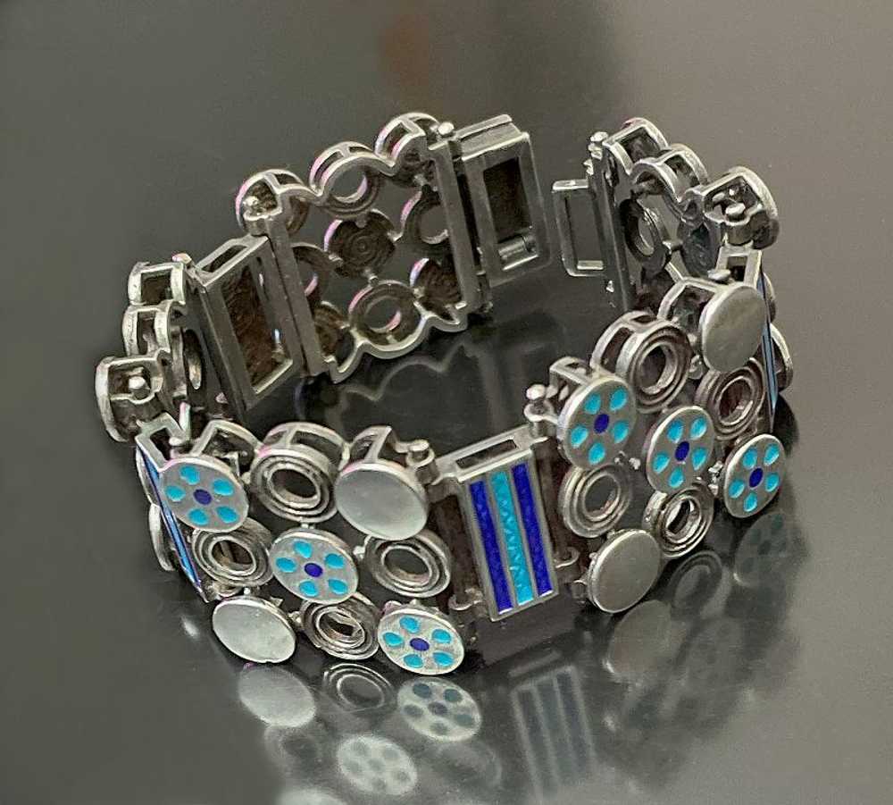 Uno A Erre Modernist Sterling and Enamel Bracelet… - image 1