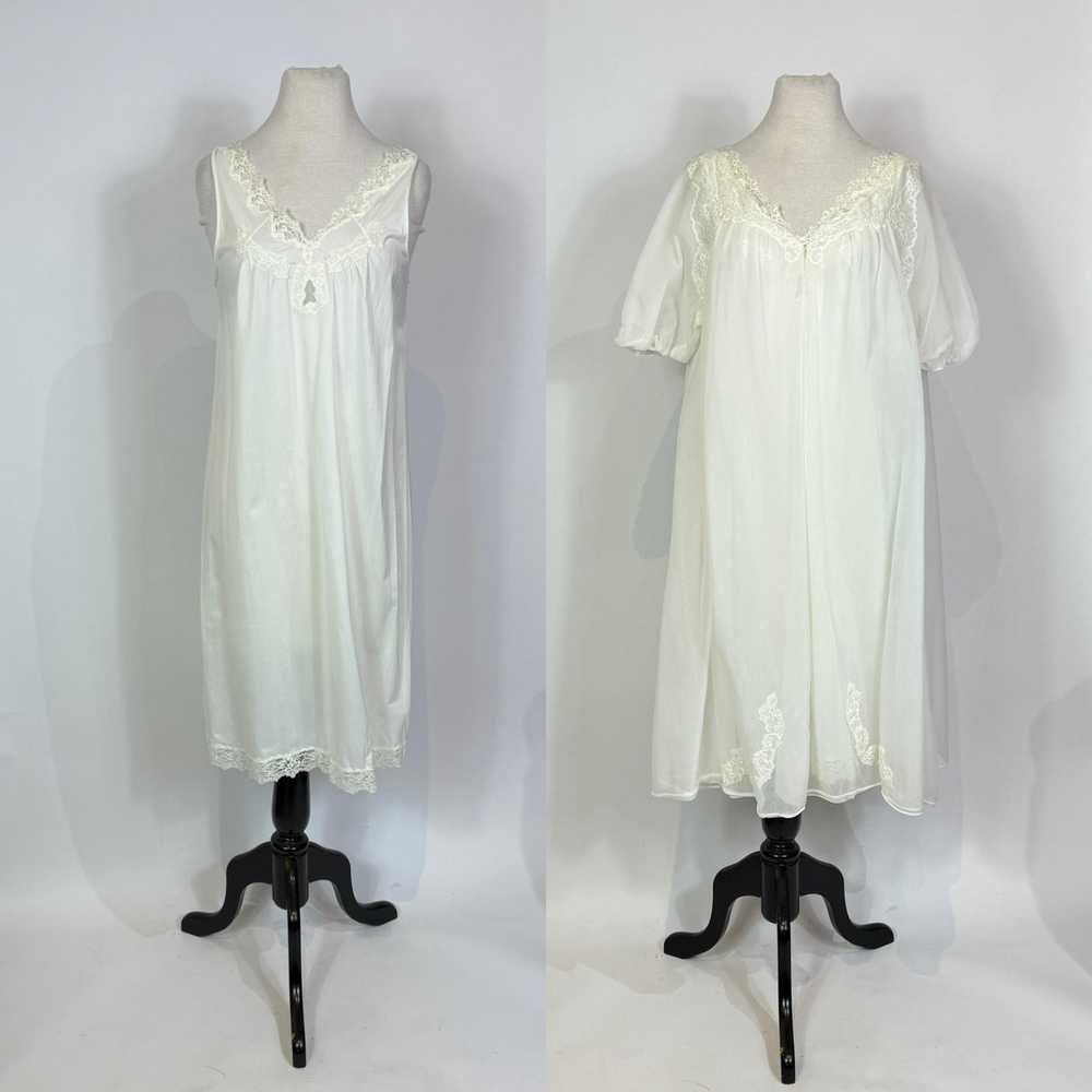 1960s Kayser White Chiffon Lace Trim Peignoir Sli… - image 1