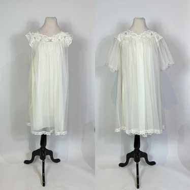 1960s Shadowline White Chiffon Peignoir Slip Dres… - image 1