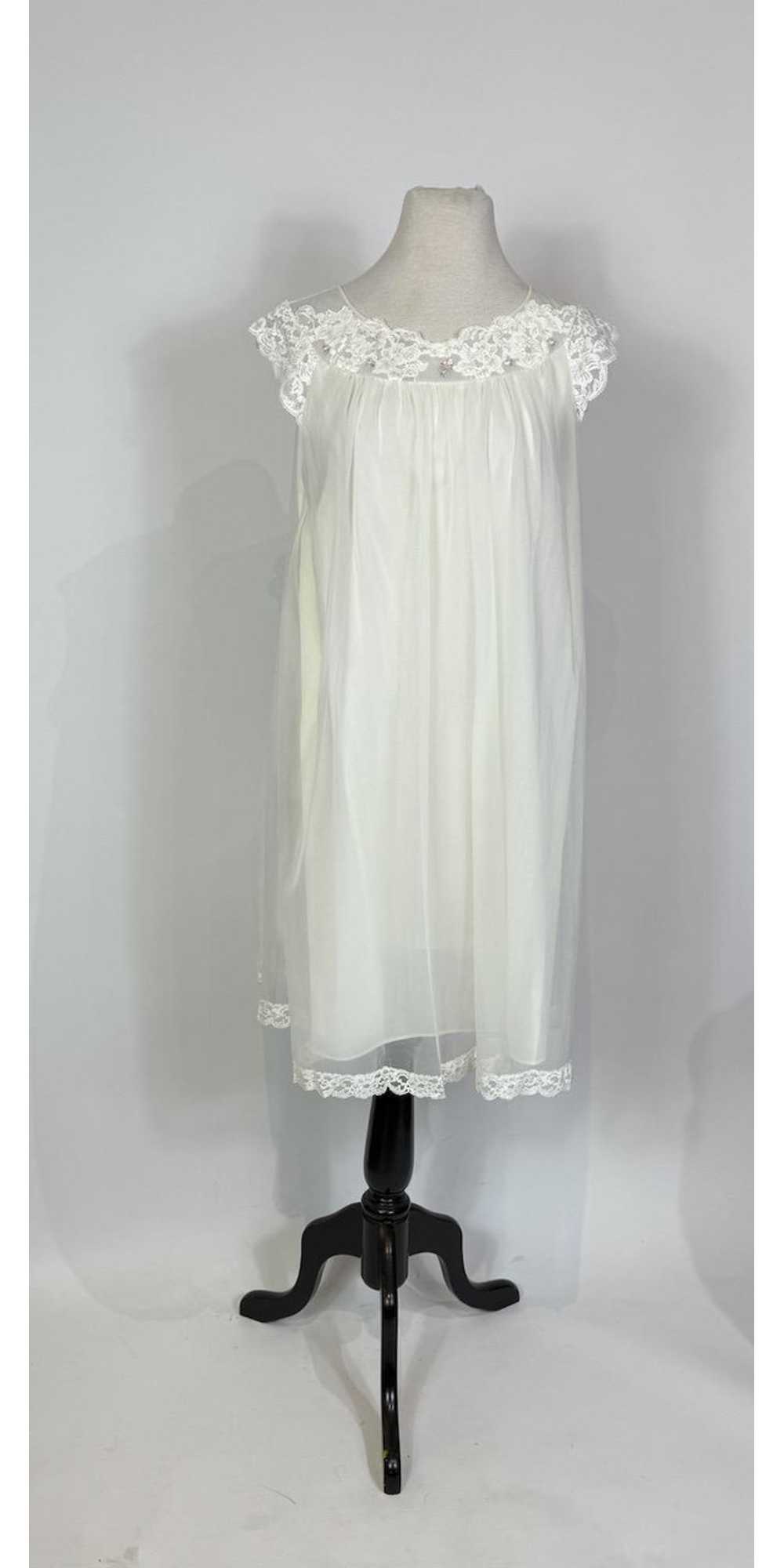 1960s Shadowline White Chiffon Peignoir Slip Dres… - image 2