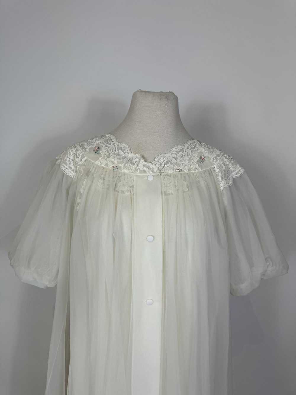 1960s Shadowline White Chiffon Peignoir Slip Dres… - image 7