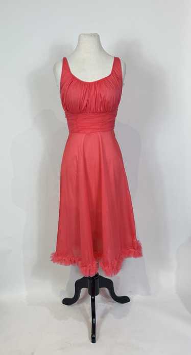 1960s Hot Pink Rogers Chiffon Slip Dress Deadstoc… - image 1