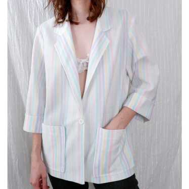 Cricket Lane 70's pastel striped polyester blazer… - image 1