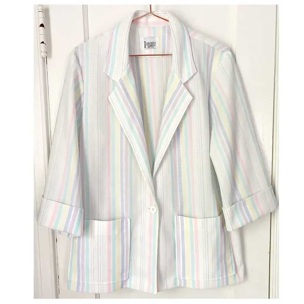 Cricket Lane 70's pastel striped polyester blazer… - image 2