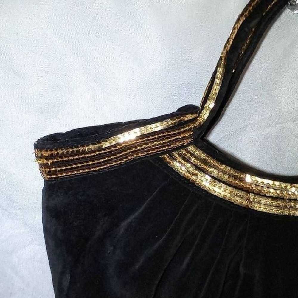 Vintage 1987 Black Velvet Lined tote with Gold Se… - image 3