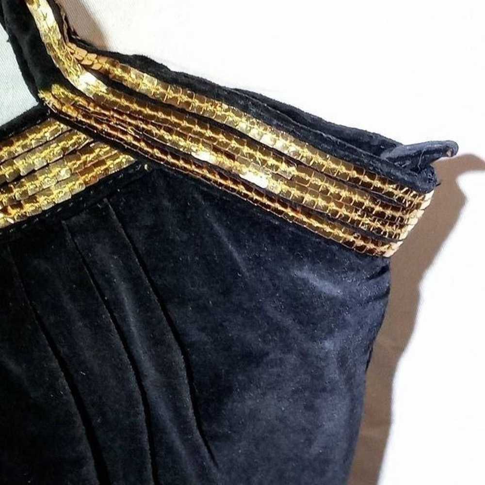Vintage 1987 Black Velvet Lined tote with Gold Se… - image 5