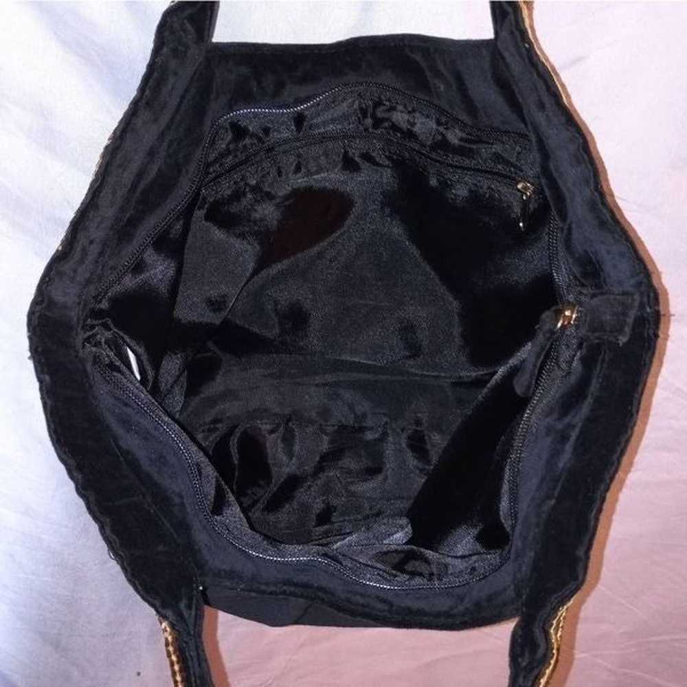 Vintage 1987 Black Velvet Lined tote with Gold Se… - image 7