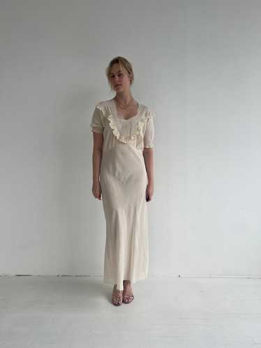 1930's Cream Silk Dress with Short Sleeve