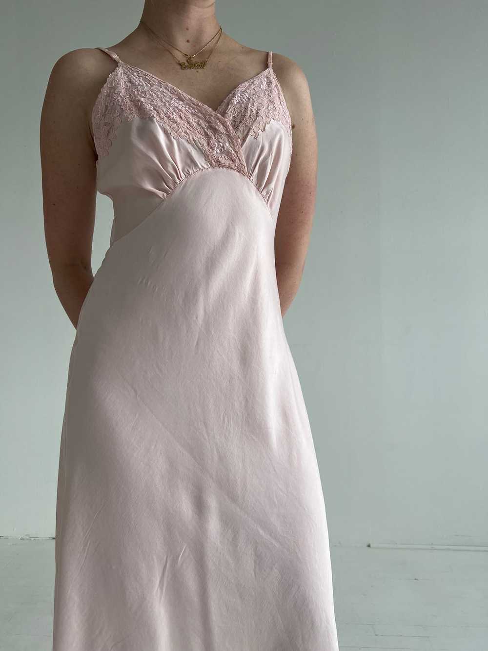1930's Pink Silk Slip Dress with Embroidery - image 1