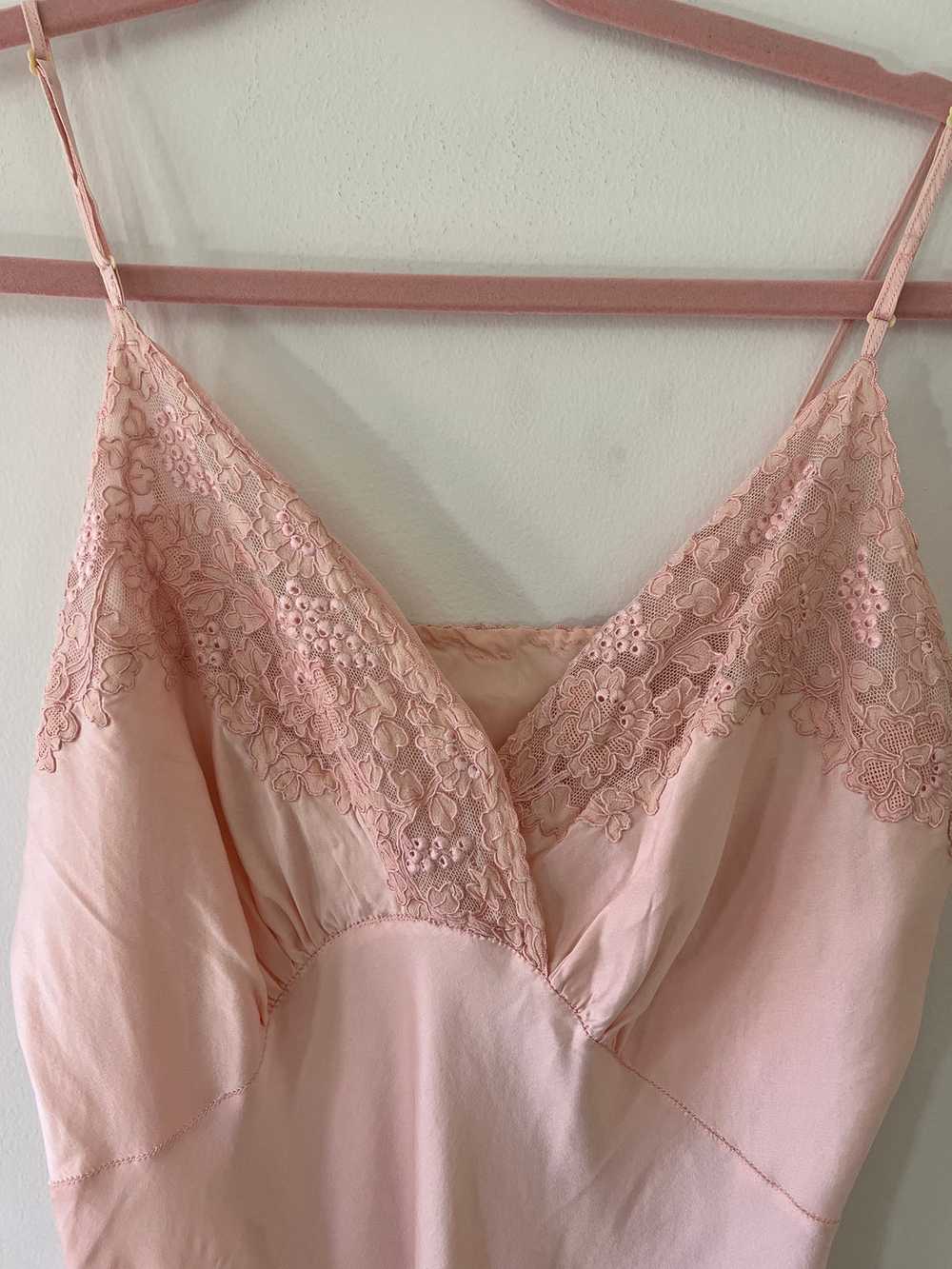 1930's Pink Silk Slip Dress with Embroidery - image 2