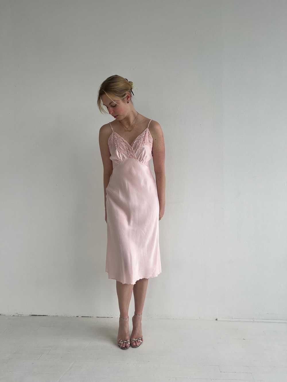 1930's Pink Silk Slip Dress with Embroidery - image 3