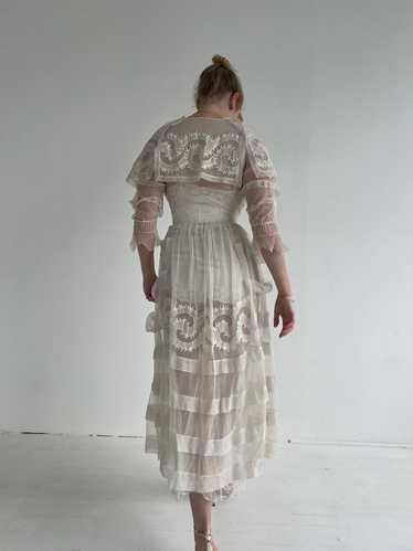 Edwardian Embroidered Cotton Net Dress - image 1