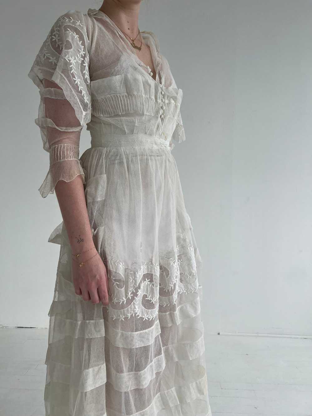 Edwardian Embroidered Cotton Net Dress - image 2