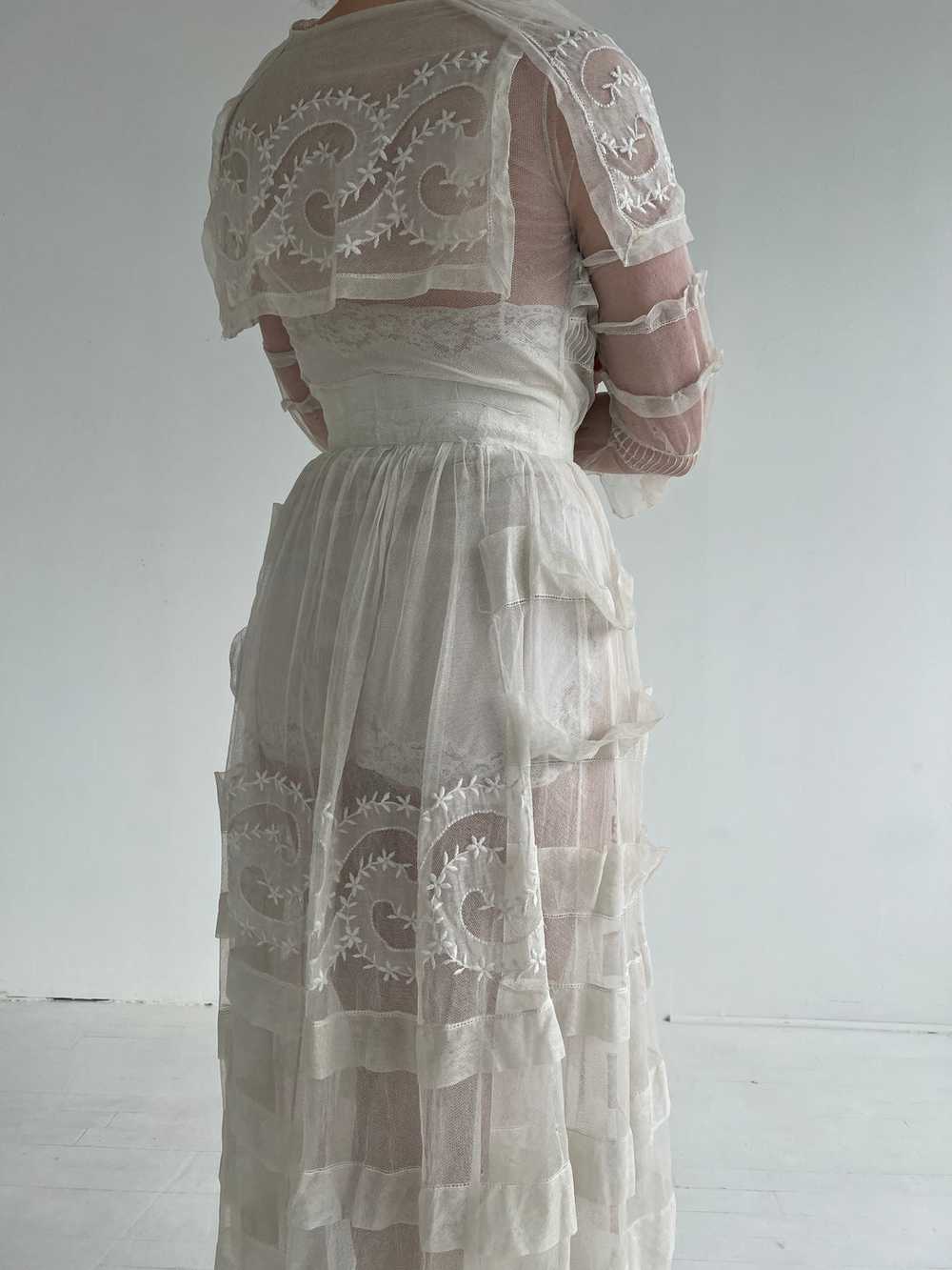Edwardian Embroidered Cotton Net Dress - image 4