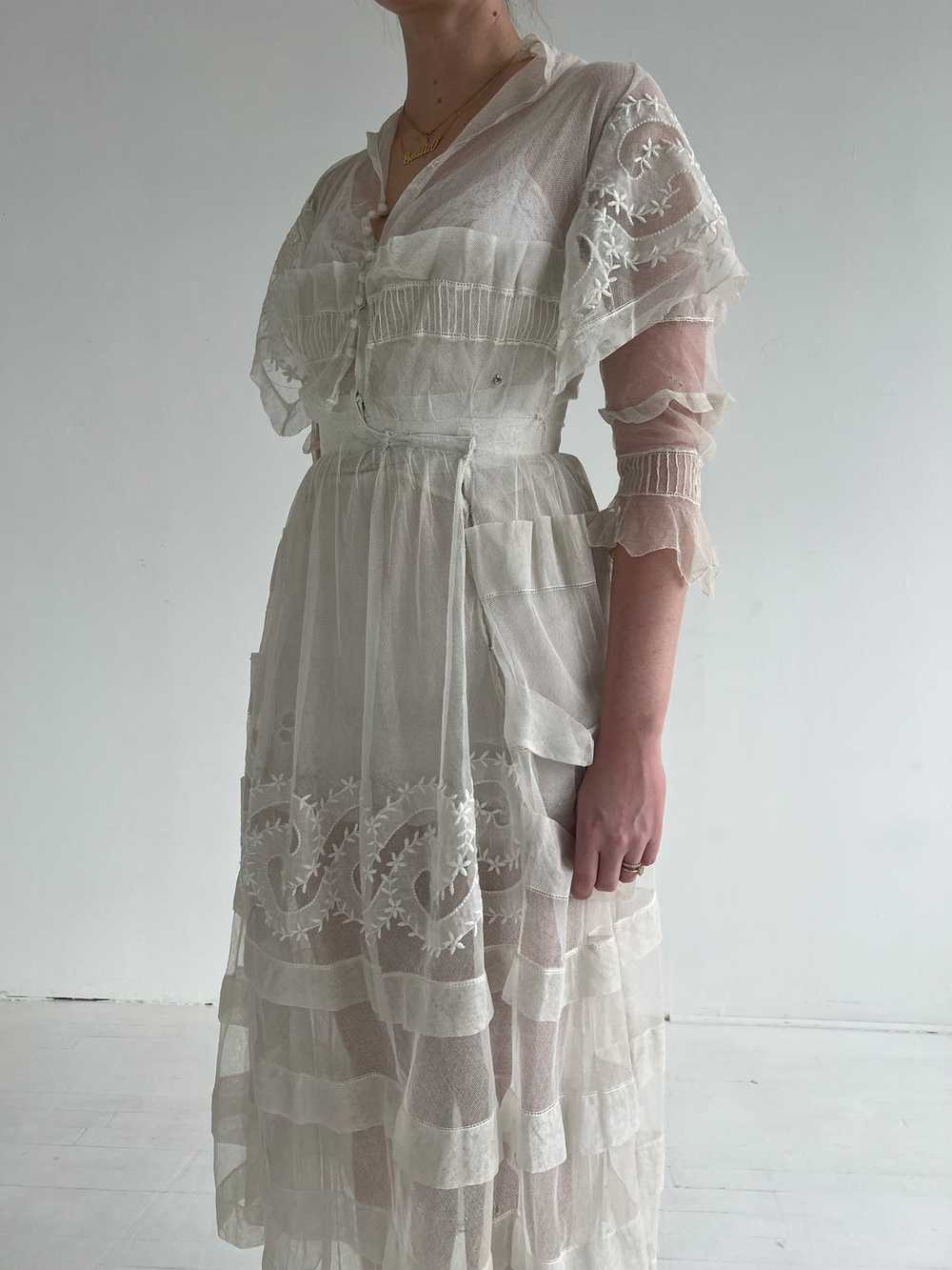 Edwardian Embroidered Cotton Net Dress - image 5