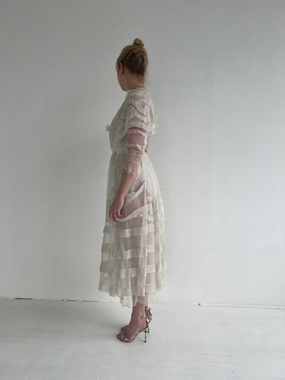 Edwardian Embroidered Cotton Net Dress - image 6