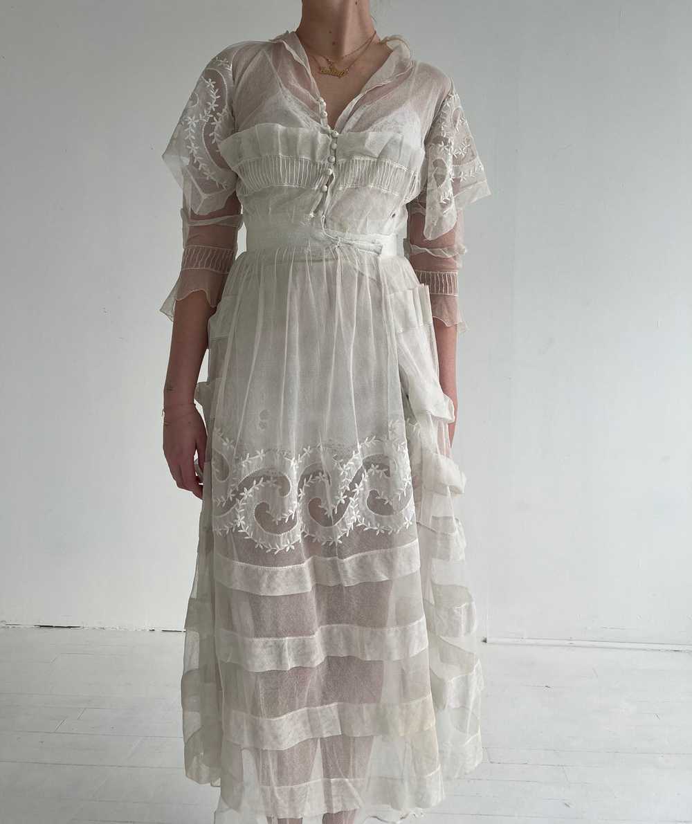 Edwardian Embroidered Cotton Net Dress - image 7