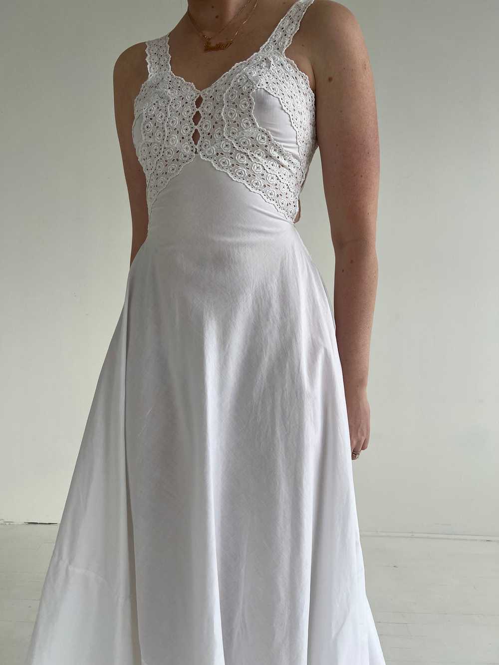 1970's Bridal White Cotton Dress with Lace - image 1