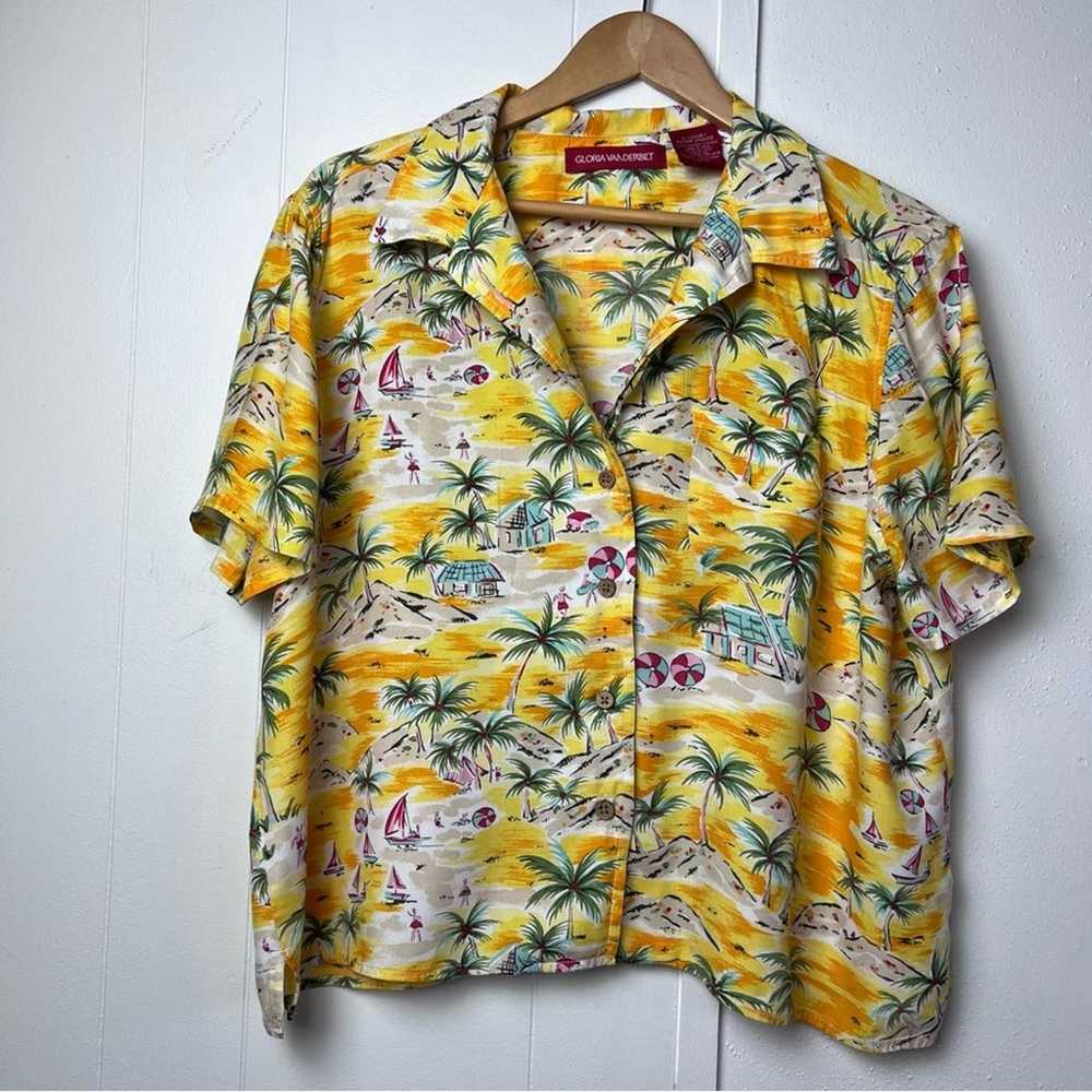 Vintage 90s Gloria Vanderbilt Yellow Hawaiin Crop… - image 7
