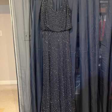 Adriana Papell navy beaded art deco gown size 2 - image 1