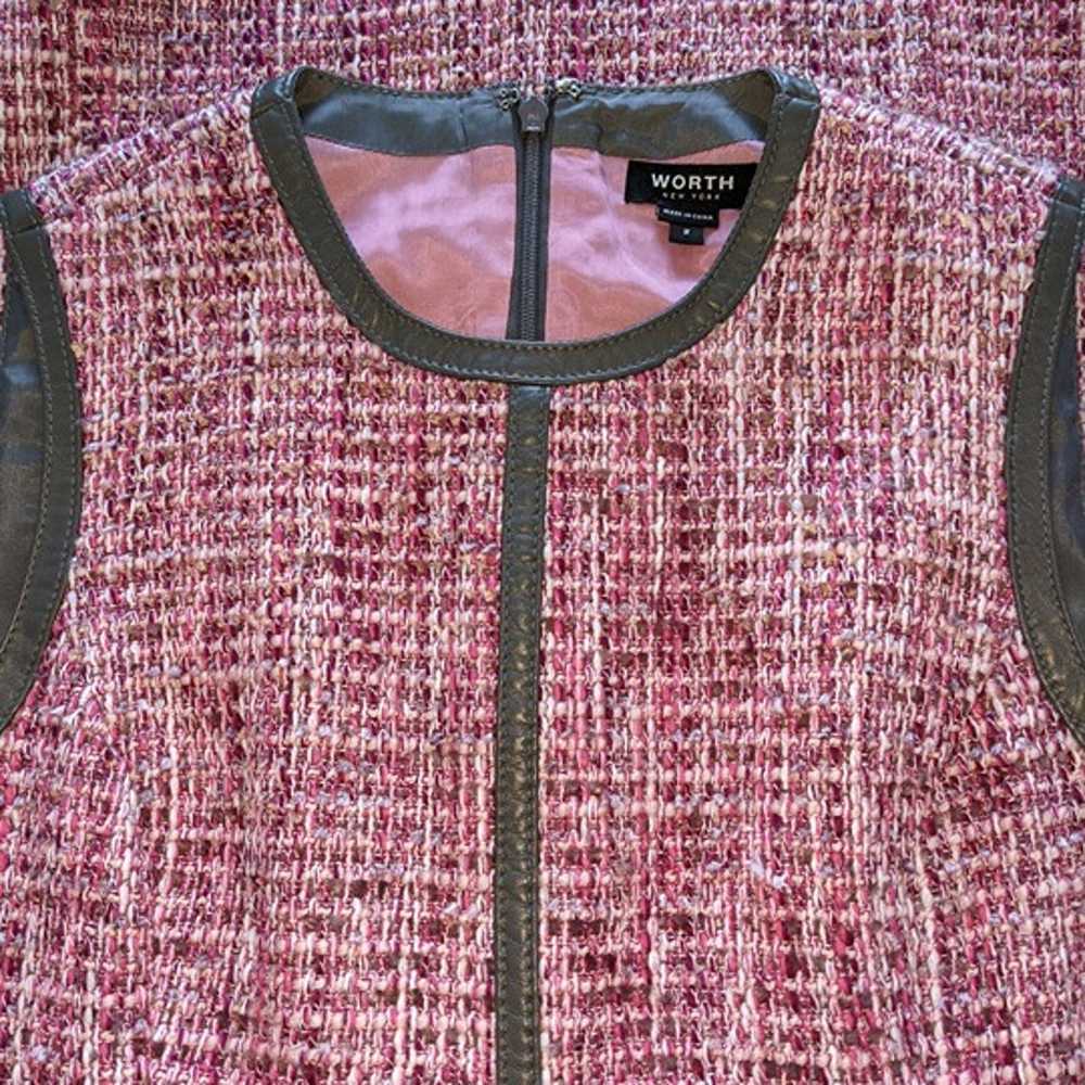 WORTH New York pink grey tweed leather dress XS - image 4