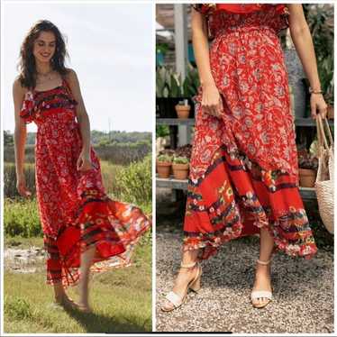 Anthropologie One September Zuri Midi Red Floral … - image 1