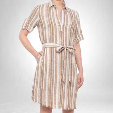 Drew Striped Gauze Linen Blend Belted Tunic Dress 