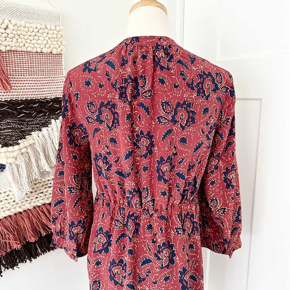 Madewell Lace-Up Floral Print Silk Dress Red/Navy… - image 10