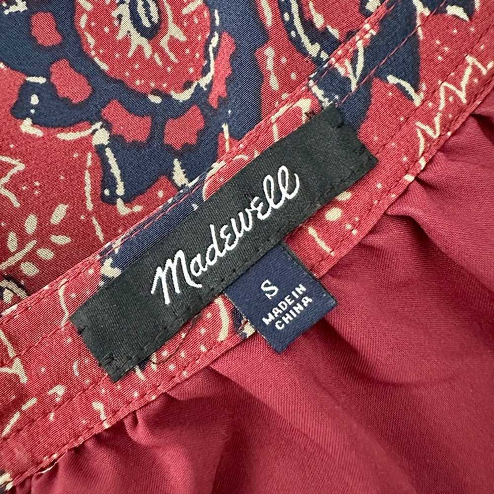 Madewell Lace-Up Floral Print Silk Dress Red/Navy… - image 11