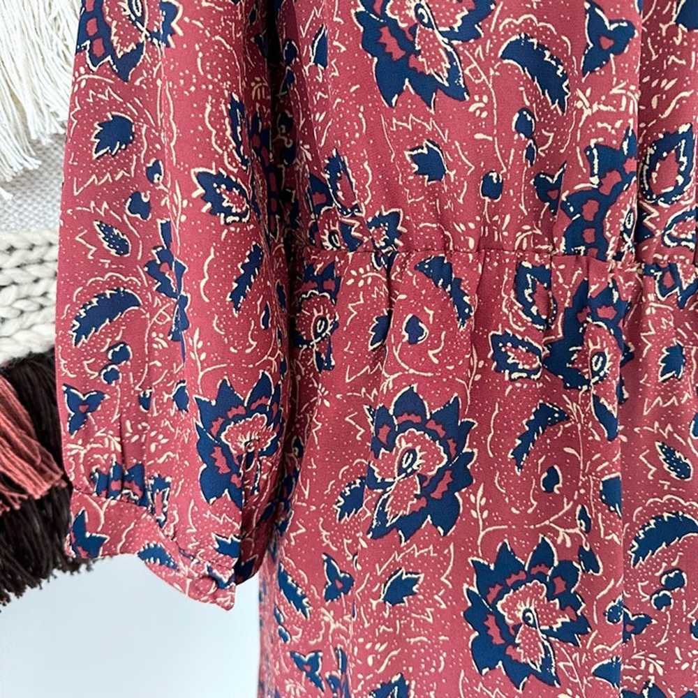 Madewell Lace-Up Floral Print Silk Dress Red/Navy… - image 8