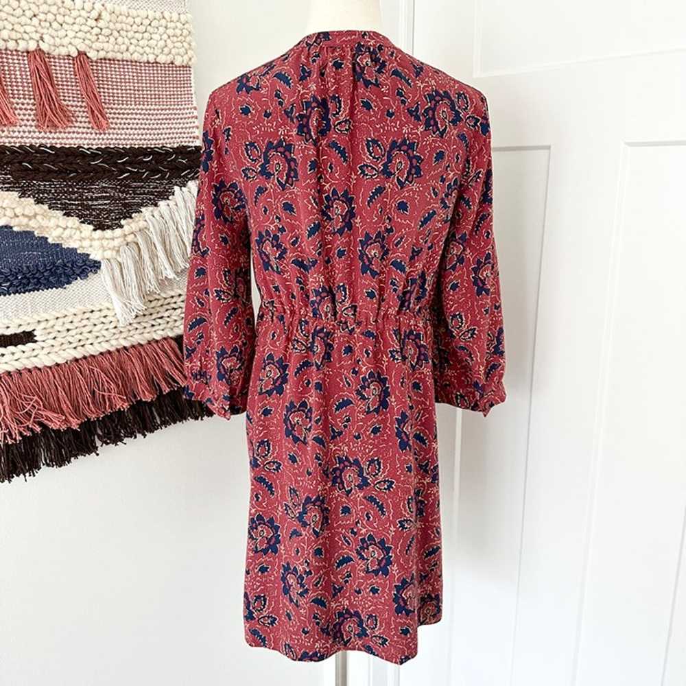 Madewell Lace-Up Floral Print Silk Dress Red/Navy… - image 9