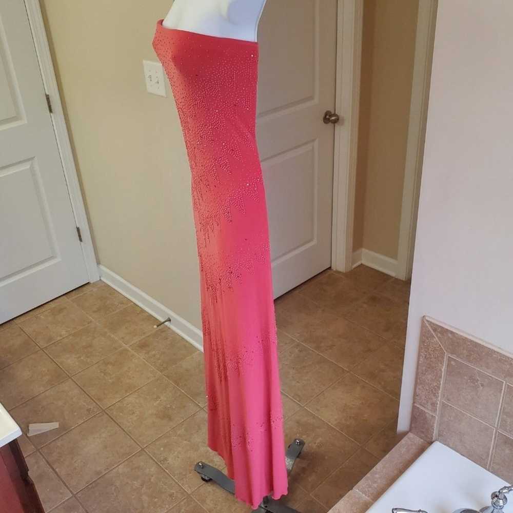 Formal dress, coral, beaded, strapless, size small - image 2