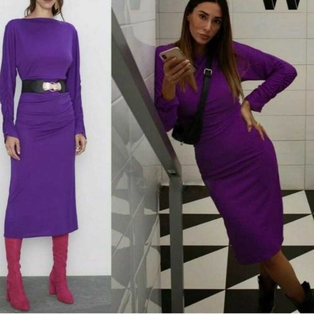 Zara Ruched Purple Midi dress - image 2