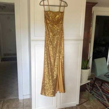 Gold sequenced formal gown