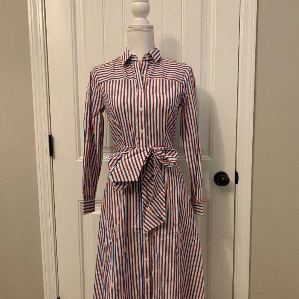 J Crew Stripe Tie Waist Shirt Dress Size 4 - image 6