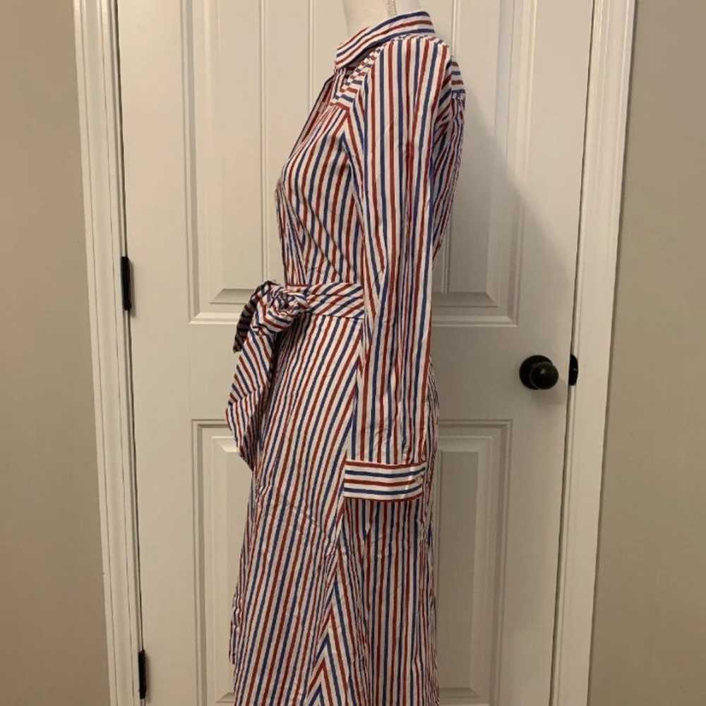 J Crew Stripe Tie Waist Shirt Dress Size 4 - image 9