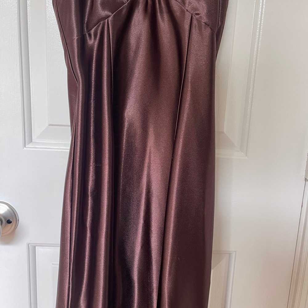 Brown Silk Halter Dress with Golden Sequin Broach - image 3