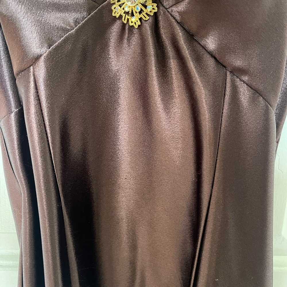 Brown Silk Halter Dress with Golden Sequin Broach - image 4