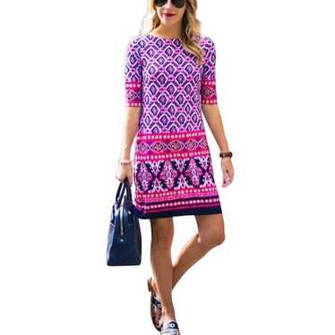 Eliza J 2023 Ikat Print Pink Multi Sheath Shift D… - image 1