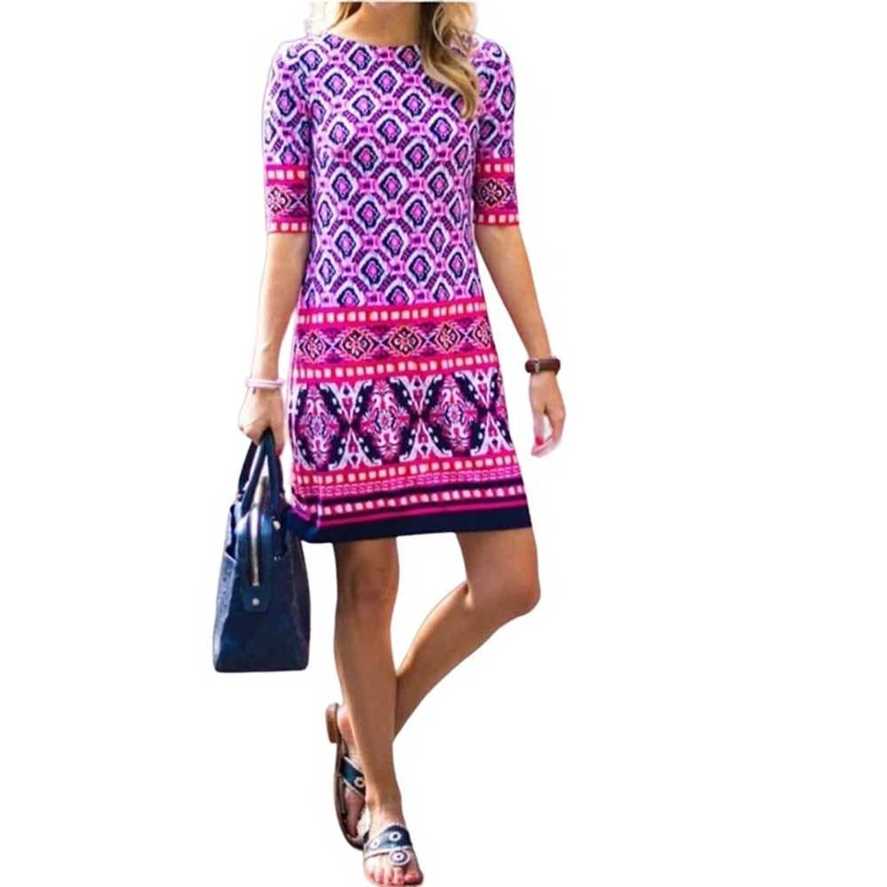 Eliza J 2023 Ikat Print Pink Multi Sheath Shift D… - image 2