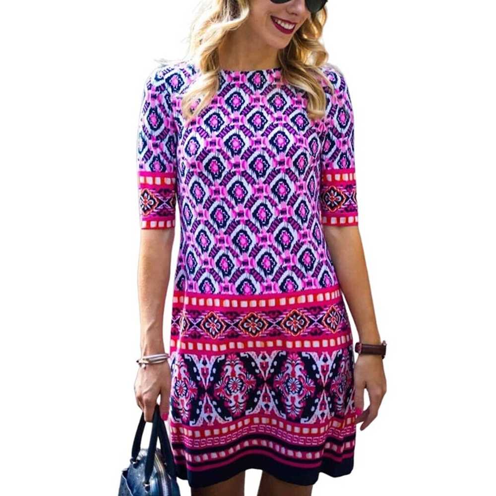 Eliza J 2023 Ikat Print Pink Multi Sheath Shift D… - image 3